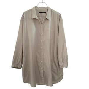 Gudrun Sjoden Tunic Button Down Shirt Women XL Oatmeal Organic Cotton Lagenlook